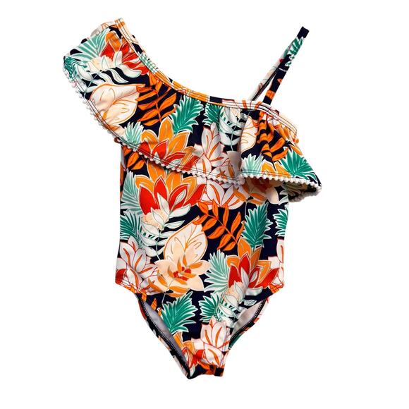 Janie and Jack Other - Janie and Jack Girls One-Shoulder Ruffle Swimsuit Size 4 Tropical Floral Print
